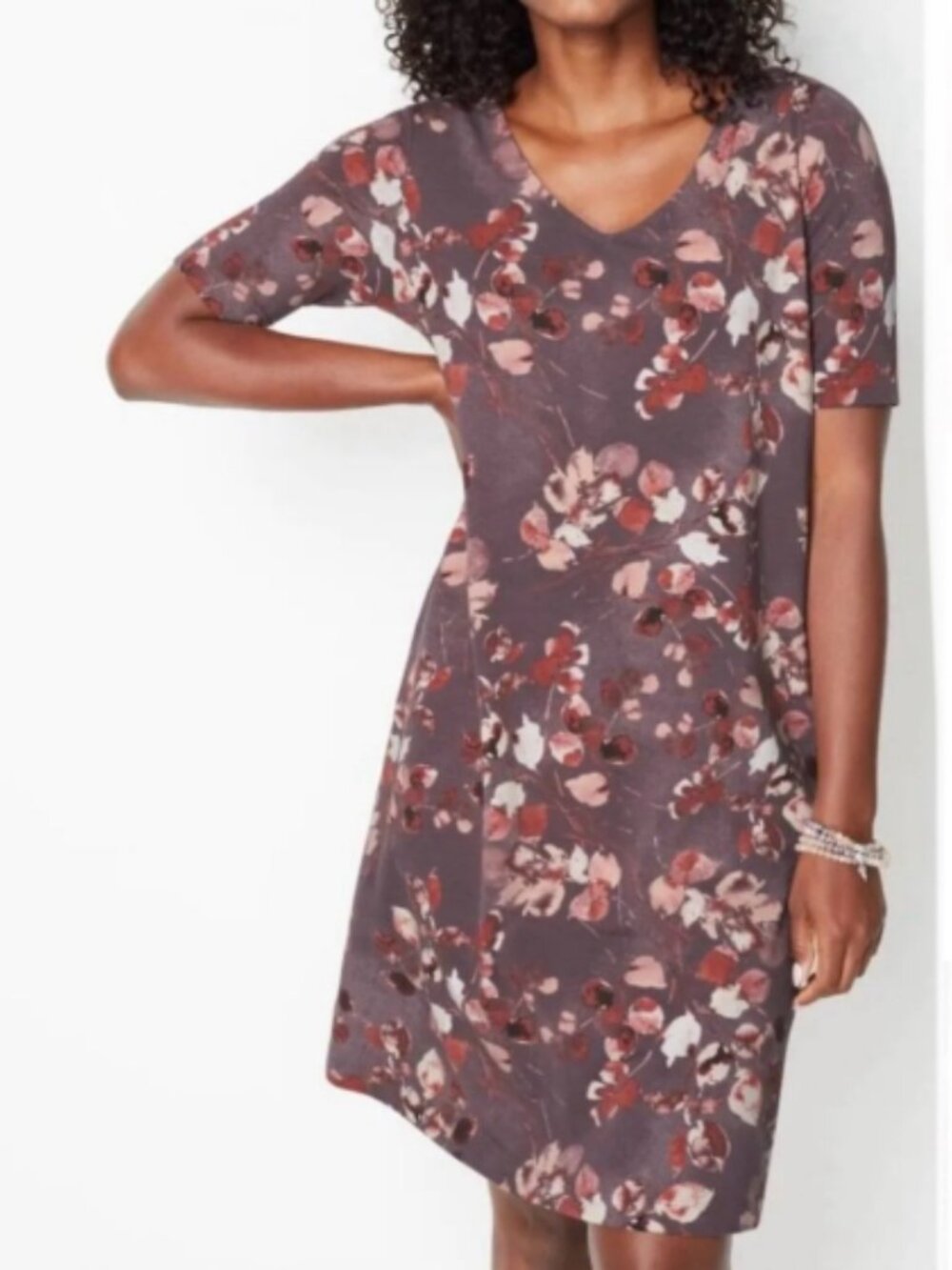 J Jill Shirt Dress Womens M Floral Shift Pockets Pure Jill Affinity French Terry